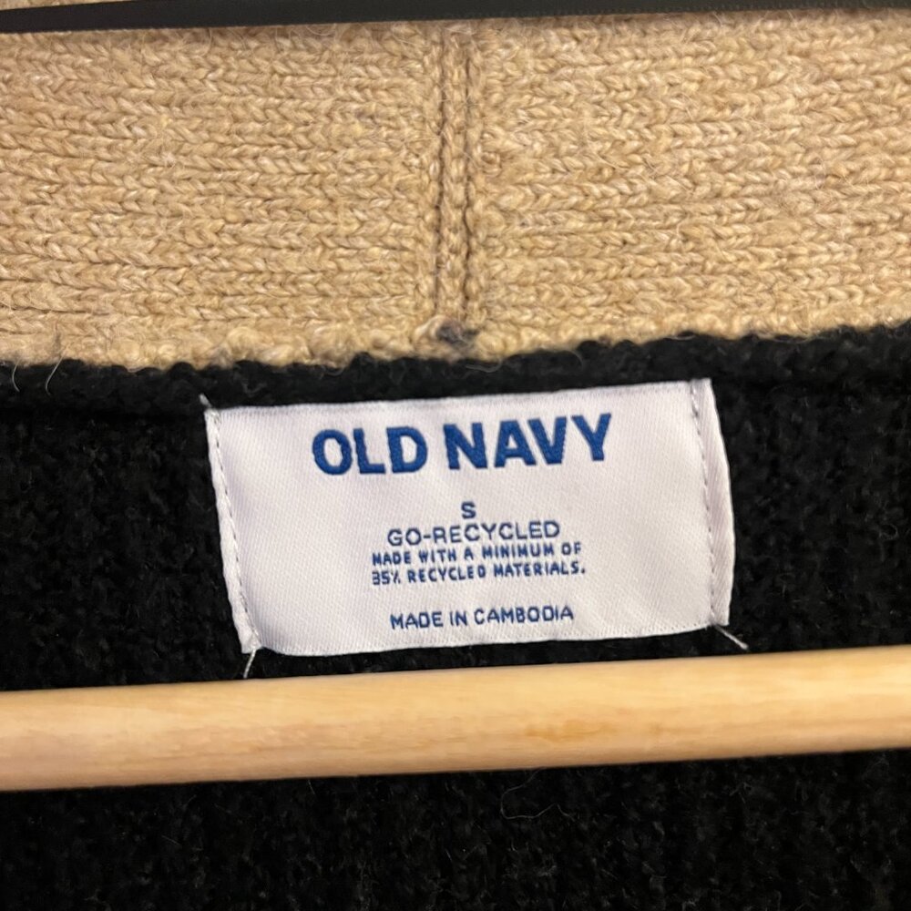 Old Navy Chunky Striped Boyfriend Cardigan S Black Tan Cotton Blend - Picture 3 of 7